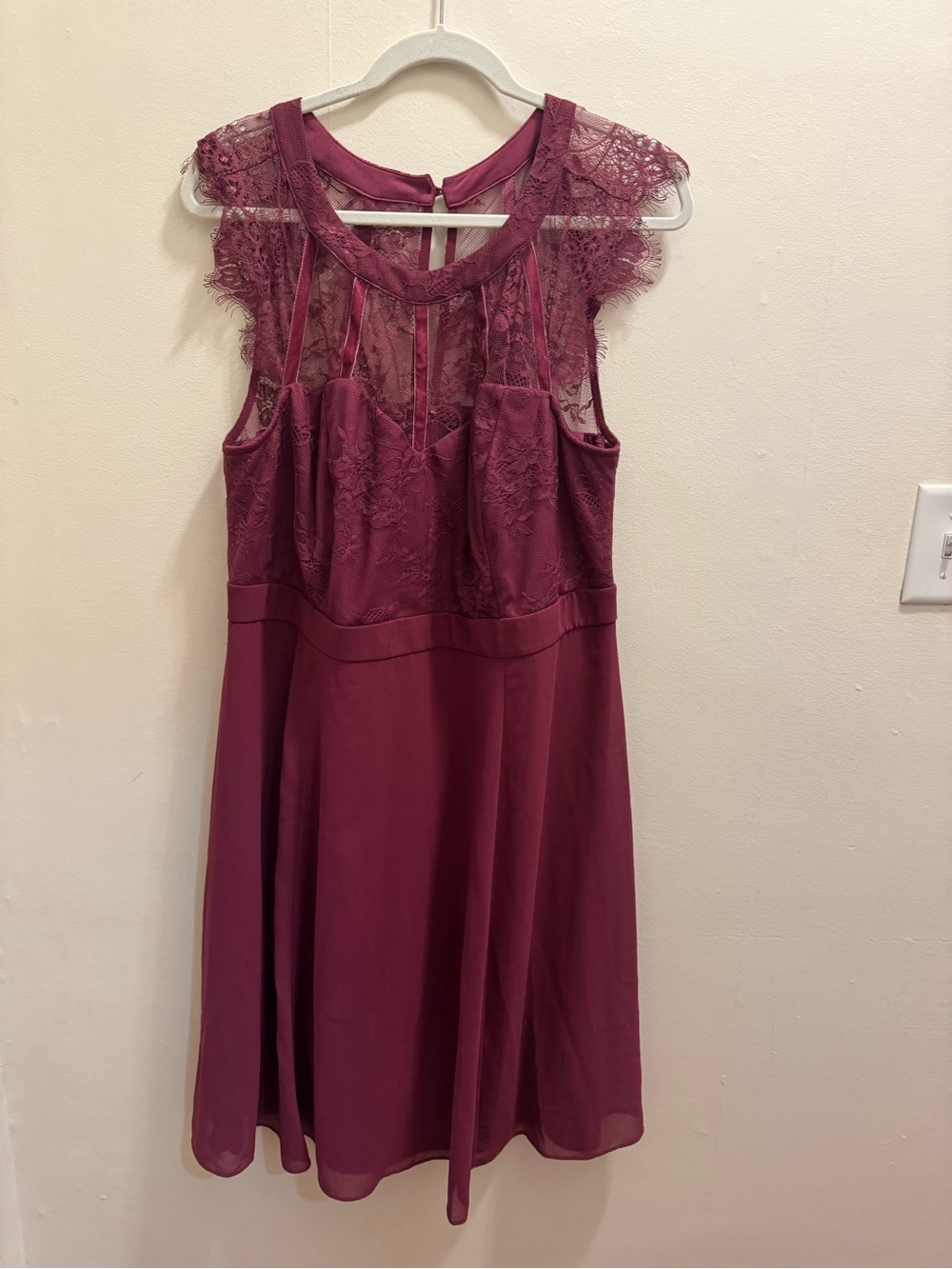 Liza Luxe 2X lace Yoke Sleeveless A-Line Dress - Wine/burgundy